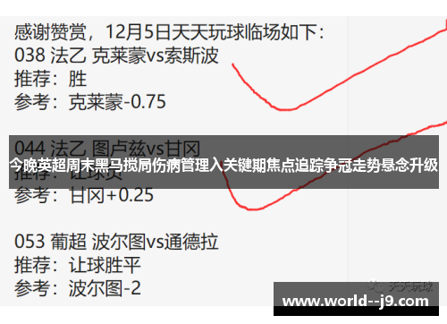 今晚英超周末黑马搅局伤病管理入关键期焦点追踪争冠走势悬念升级