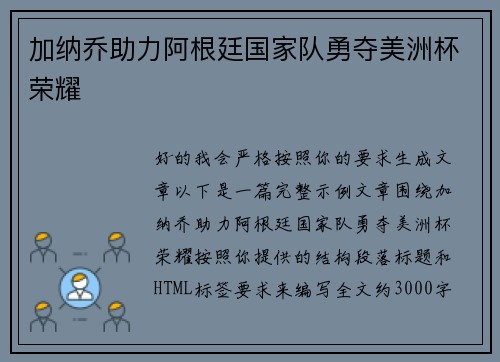 加纳乔助力阿根廷国家队勇夺美洲杯荣耀