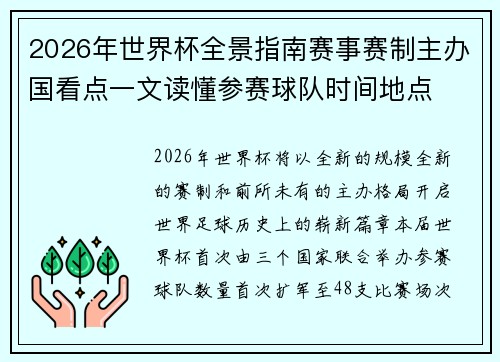 2026年世界杯全景指南赛事赛制主办国看点一文读懂参赛球队时间地点
